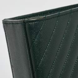 Pre Owned Saint Laurent Green Matelasse Leather Large Monogram Envelope Shoulder Bag