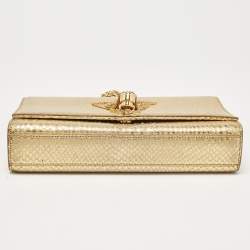 Saint Laurent Gold Snakeskin Embossed Leather Medium Kate Tassel Shoulder Bag
