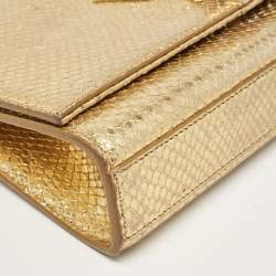 Saint Laurent Gold Snakeskin Embossed Leather Medium Kate Tassel Shoulder Bag