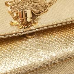 Saint Laurent Gold Snakeskin Embossed Leather Medium Kate Tassel Shoulder Bag