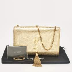 Saint Laurent Gold Snakeskin Embossed Leather Medium Kate Tassel Shoulder Bag