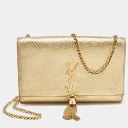 Saint Laurent Gold Snakeskin Embossed Leather Medium Kate Tassel Shoulder Bag
