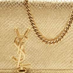 Saint Laurent Gold Snakeskin Embossed Leather Medium Kate Tassel Shoulder Bag