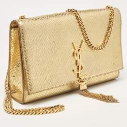 Saint Laurent Gold Snakeskin Embossed Leather Medium Kate Tassel Shoulder Bag