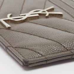 Saint Laurent Grey Matelasse Leather Monogram Card Holder