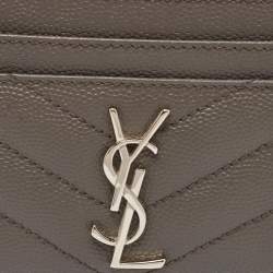 Saint Laurent Grey Matelasse Leather Monogram Card Holder