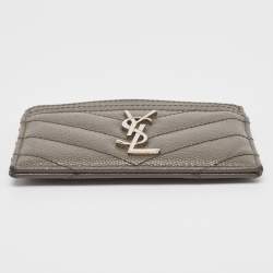 Saint Laurent Grey Matelasse Leather Monogram Card Holder