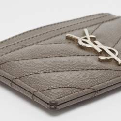 Saint Laurent Grey Matelasse Leather Monogram Card Holder