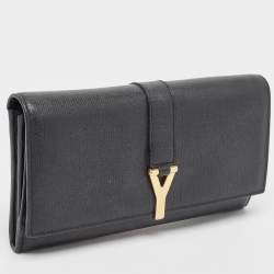 Saint Laurent Black Leather Y Line Flap Continental Wallet