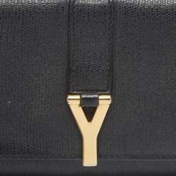Saint Laurent Black Leather Y Line Flap Continental Wallet