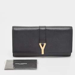 Saint Laurent Black Leather Y Line Flap Continental Wallet