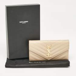 Saint Laurent Beige Matelassé Leather Monogram Flap Wallet