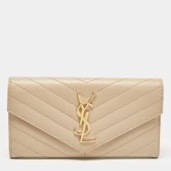 Saint Laurent Beige Matelassé Leather Monogram Flap Wallet