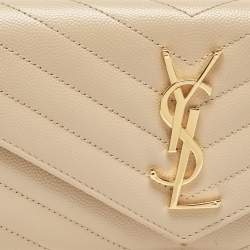 Saint Laurent Beige Matelassé Leather Monogram Flap Wallet