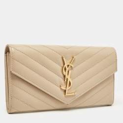 Saint Laurent Beige Matelassé Leather Monogram Flap Wallet