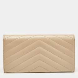 Saint Laurent Beige Matelassé Leather Monogram Flap Wallet