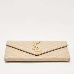 Saint Laurent Beige Matelassé Leather Monogram Flap Wallet