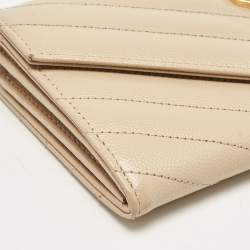 Saint Laurent Beige Matelassé Leather Monogram Flap Wallet