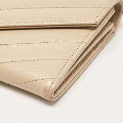 Saint Laurent Beige Matelassé Leather Monogram Flap Wallet