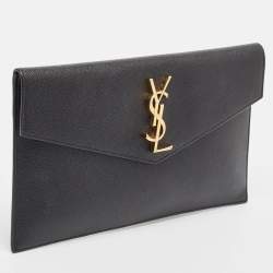 Pre Owned Saint Laurent Black Leather Uptown Pouch Clutch