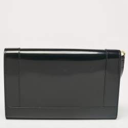 Pre Owned Saint Laurent Black Patent Leather Cassandre Flap Wristlet Clutch