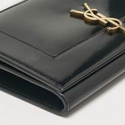 Pre Owned Saint Laurent Black Patent Leather Cassandre Flap Wristlet Clutch