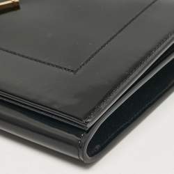 Pre Owned Saint Laurent Black Patent Leather Cassandre Flap Wristlet Clutch