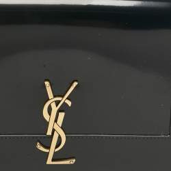 Pre Owned Saint Laurent Black Patent Leather Cassandre Flap Wristlet Clutch