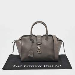 Saint Laurent Grey Croc Embossed and Leather Baby Downtown Cabas Tote