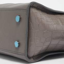 Saint Laurent Grey Croc Embossed and Leather Baby Downtown Cabas Tote