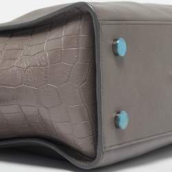 Saint Laurent Grey Croc Embossed and Leather Baby Downtown Cabas Tote