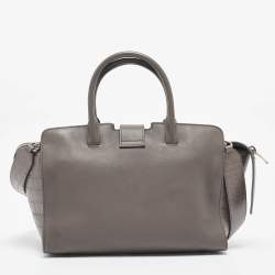 Saint Laurent Grey Croc Embossed and Leather Baby Downtown Cabas Tote