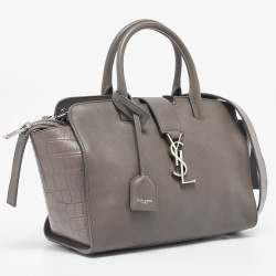 Saint Laurent Grey Croc Embossed and Leather Baby Downtown Cabas Tote