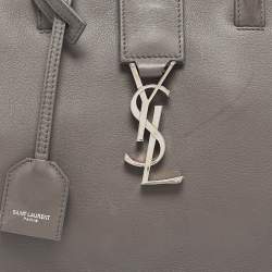 Saint Laurent Grey Croc Embossed and Leather Baby Downtown Cabas Tote