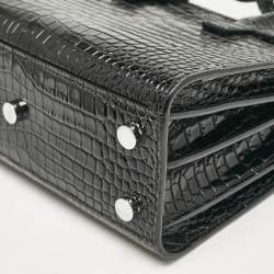Saint Laurent Black Croc Embossed Leather Nano Classic Sac De Jour Tote