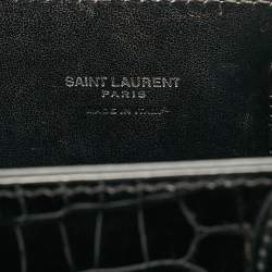 Saint Laurent Black Croc Embossed Leather Nano Classic Sac De Jour Tote