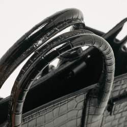 Saint Laurent Black Croc Embossed Leather Nano Classic Sac De Jour Tote