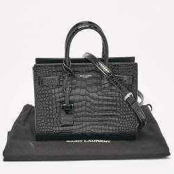 Saint Laurent Black Croc Embossed Leather Nano Classic Sac De Jour Tote