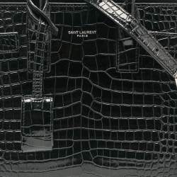 Saint Laurent Black Croc Embossed Leather Nano Classic Sac De Jour Tote