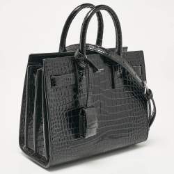Saint Laurent Black Croc Embossed Leather Nano Classic Sac De Jour Tote