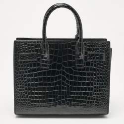 Saint Laurent Black Croc Embossed Leather Nano Classic Sac De Jour Tote