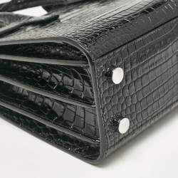 Saint Laurent Black Croc Embossed Leather Nano Classic Sac De Jour Tote