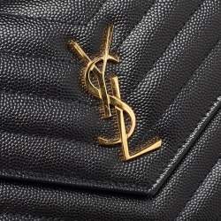 Saint Laurent Black Matelassé Leather Monogram Envelope Wallet on Chain