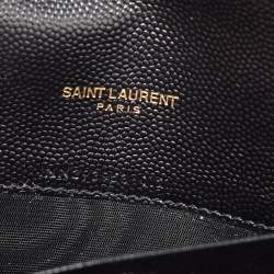 Saint Laurent Black Matelassé Leather Monogram Envelope Wallet on Chain
