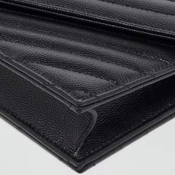 Saint Laurent Black Matelassé Leather Monogram Envelope Wallet on Chain