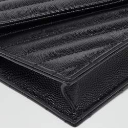 Saint Laurent Black Matelassé Leather Monogram Envelope Wallet on Chain