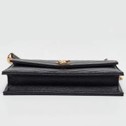 Saint Laurent Black Matelassé Leather Monogram Envelope Wallet on Chain