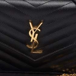 Saint Laurent Black Matelassé Leather Monogram Envelope Wallet on Chain