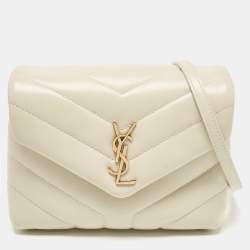 Saint Laurent Off White Matelassé Leather Toy Loulou Crossbody Bag