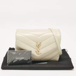 Saint Laurent Off White Matelassé Leather Toy Loulou Crossbody Bag